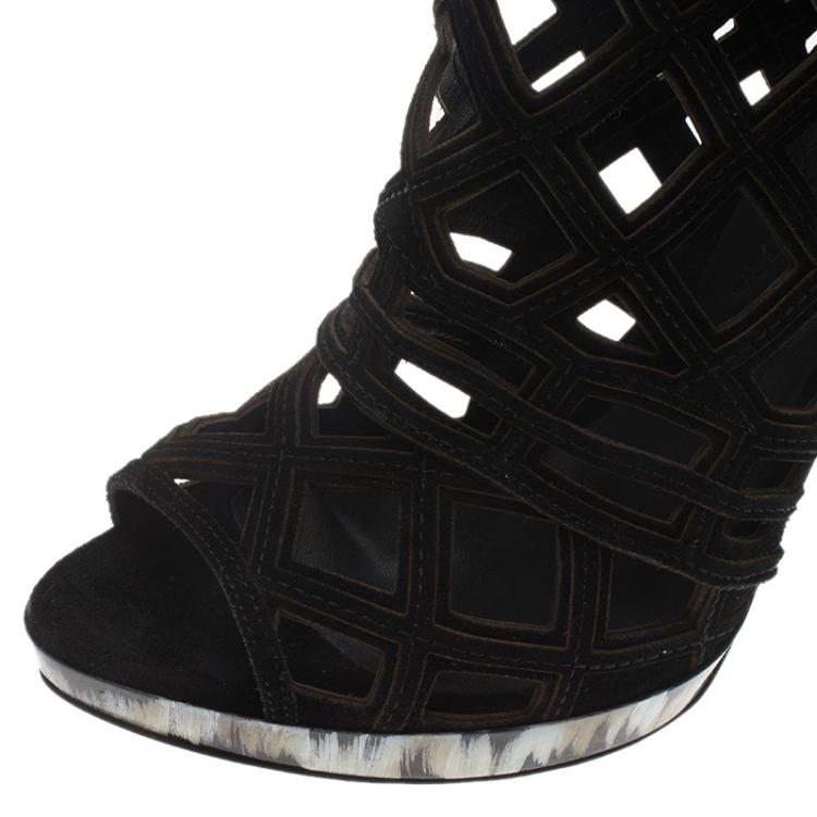 Pre Owned Burberry Black Suede Cage Ankle Boots Size 38