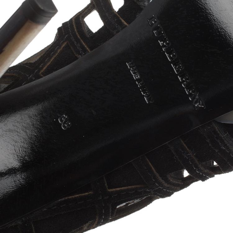 Pre Owned Burberry Black Suede Cage Ankle Boots Size 38