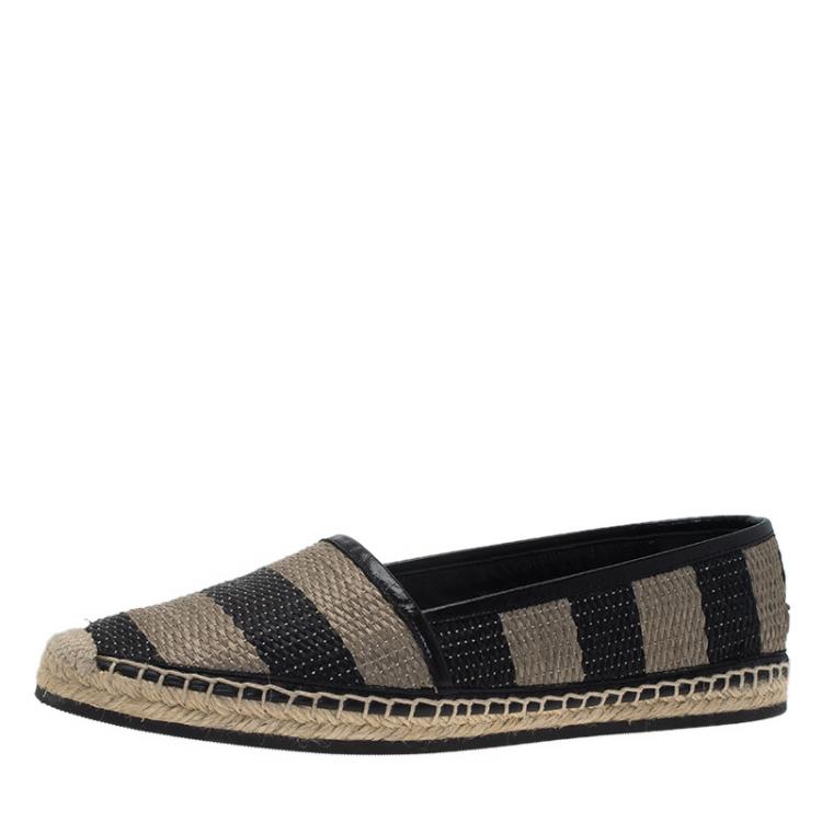 Pre Owned Burberry Two Tone Striped Raffia Hodgeson Espadrilles Size 38.5