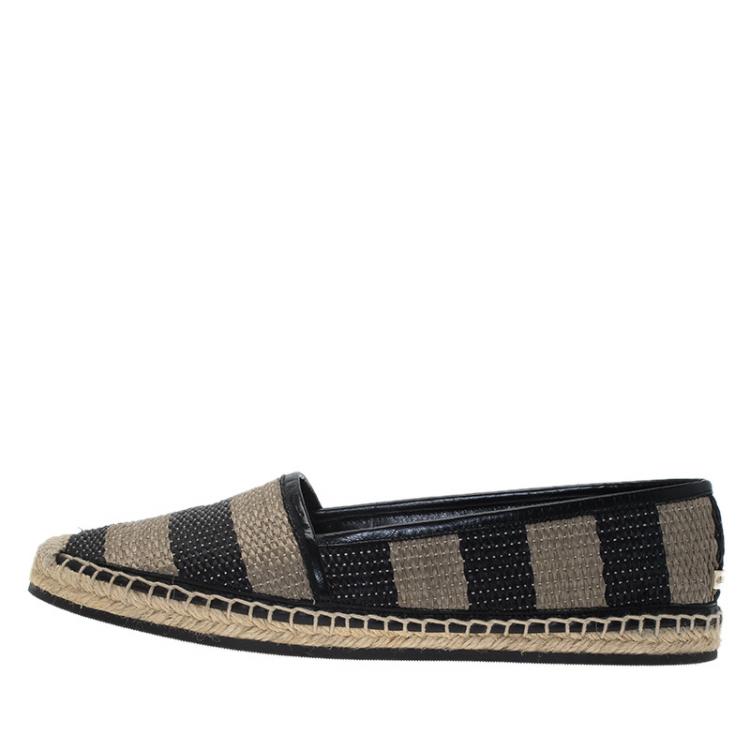 Pre Owned Burberry Two Tone Striped Raffia Hodgeson Espadrilles Size 38.5