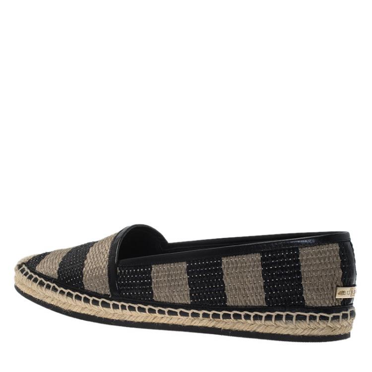 Pre Owned Burberry Two Tone Striped Raffia Hodgeson Espadrilles Size 38.5