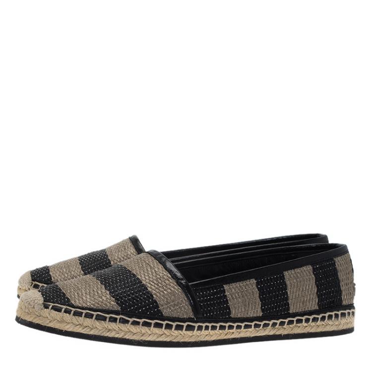 Pre Owned Burberry Two Tone Striped Raffia Hodgeson Espadrilles Size 38.5