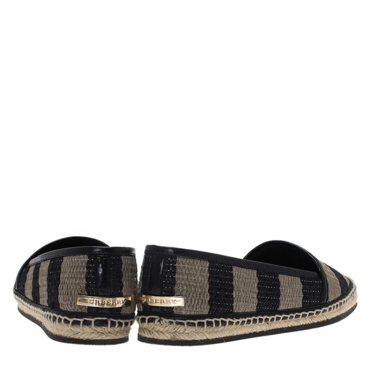 Pre Owned Burberry Two Tone Striped Raffia Hodgeson Espadrilles Size 38.5