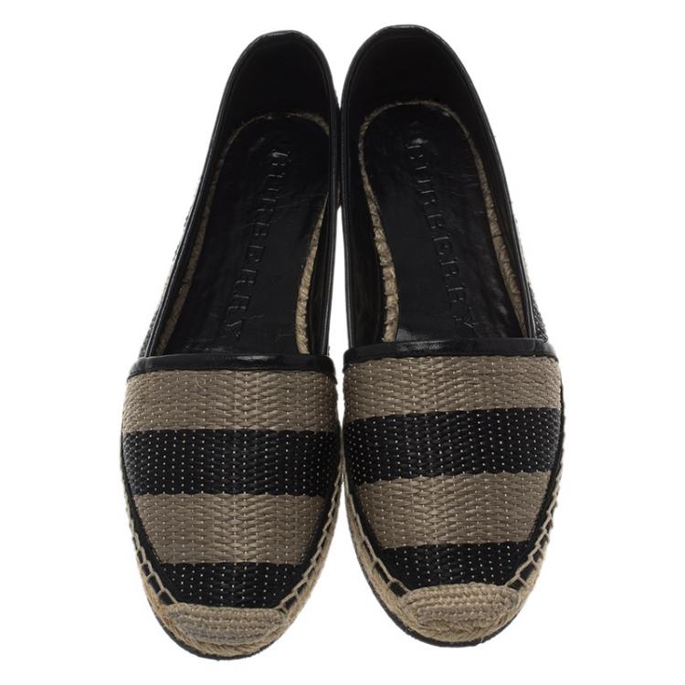 Pre Owned Burberry Two Tone Striped Raffia Hodgeson Espadrilles Size 38.5
