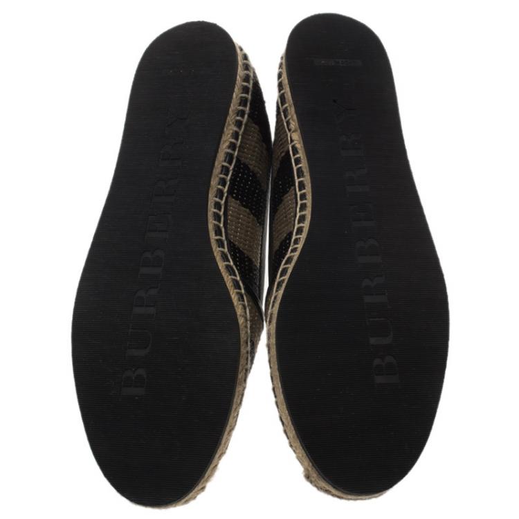 Pre Owned Burberry Two Tone Striped Raffia Hodgeson Espadrilles Size 38.5