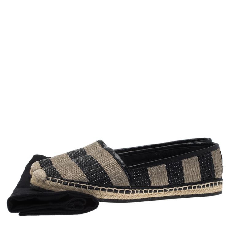 Pre Owned Burberry Two Tone Striped Raffia Hodgeson Espadrilles Size 38.5