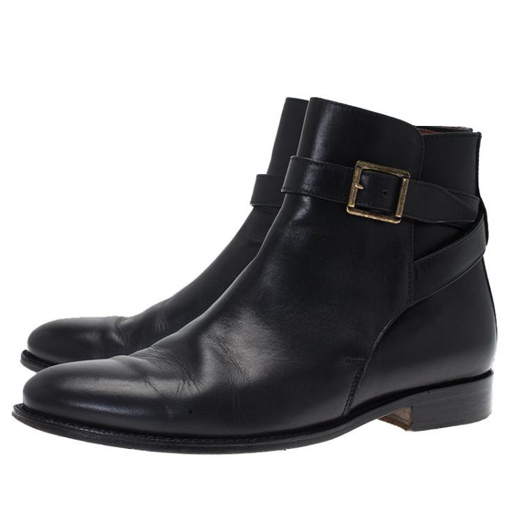 Pre Owned Burberry Black Leather Buckle Ankle Boots Size 38.5