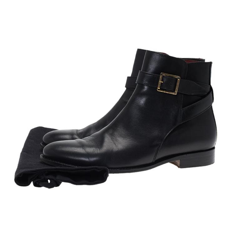 Pre Owned Burberry Black Leather Buckle Ankle Boots Size 38.5