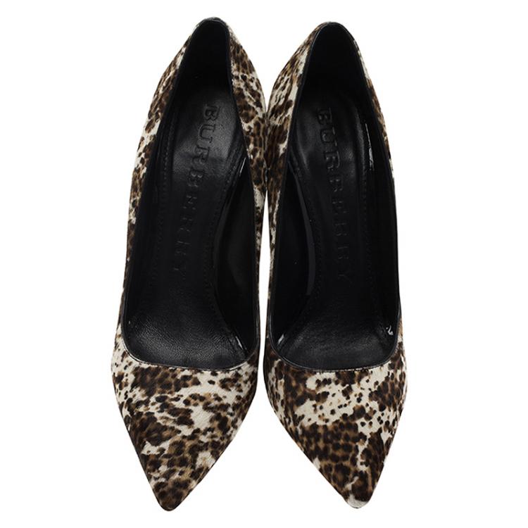Pre Owned  Burberry Pony Hair Collins Pointed Toe Pumps Size 38