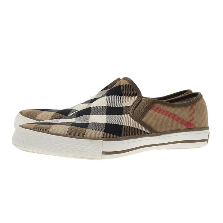 Pre Owned Burberry Beige Novacheck Canvas Slip On Sneakers Size 39