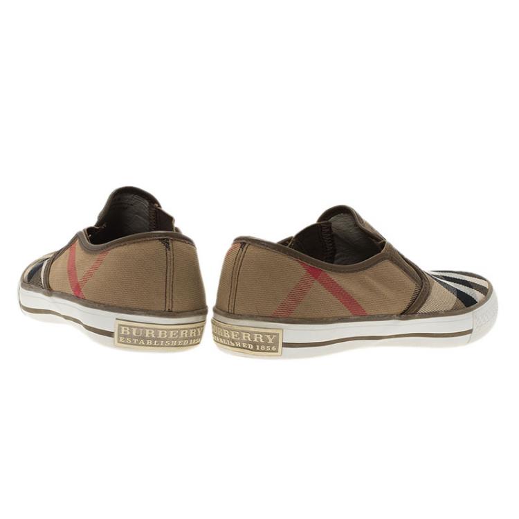 Pre Owned Burberry Beige Novacheck Canvas Slip On Sneakers Size 39