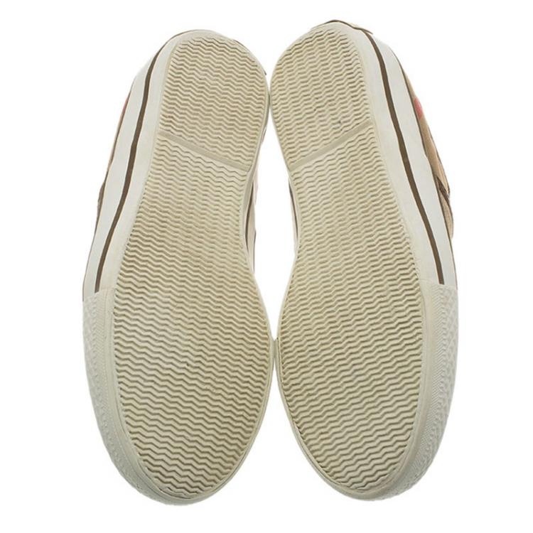 Pre Owned Burberry Beige Novacheck Canvas Slip On Sneakers Size 39
