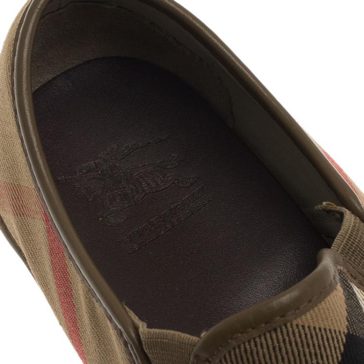 Pre Owned Burberry Beige Novacheck Canvas Slip On Sneakers Size 39
