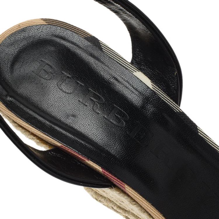 Pre Owned Burberry Black Patent Leather and Novacheck Canvas Espadrille Wedge Sandals Size 40