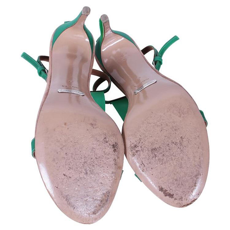 مملوكة مسبقًا Burberry Prorsum Green Leather and Vinyl Taylor T Strap Sandals Size 39