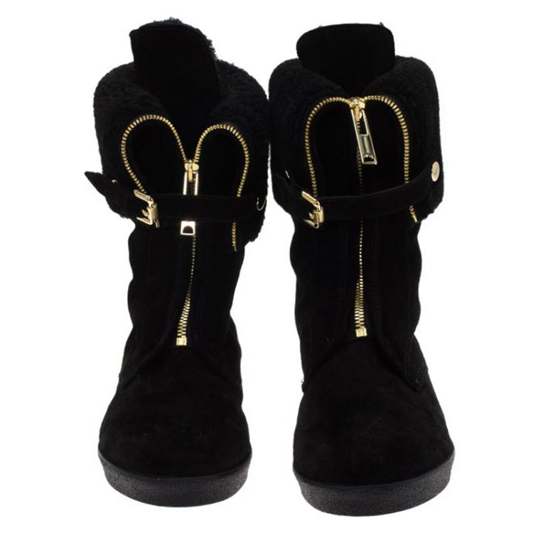 Pre Owned Burberry Black Suede and Shearling Mid Calf Boots Size 37