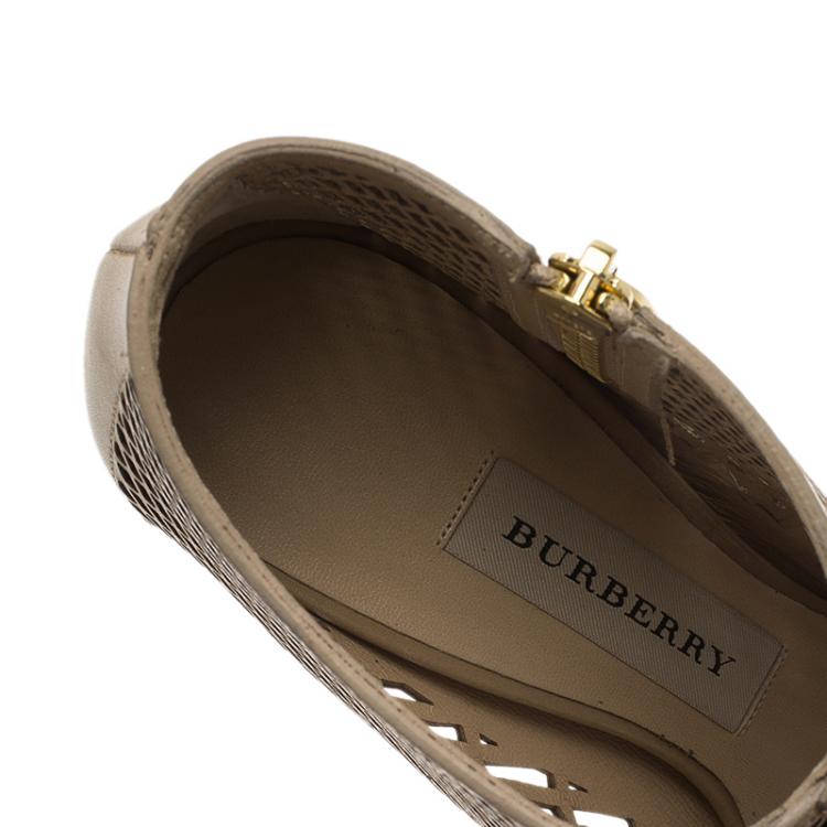Pre Owned Burberry Beige Cutout Leather Baynton Open Toe Ankle Boots Size 38.5