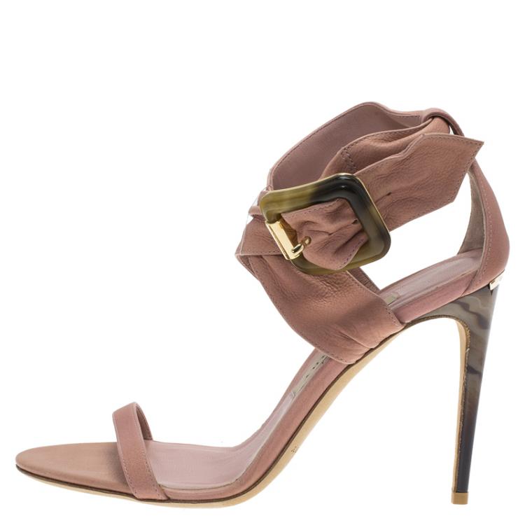 Pre Owned Burberry Blush Pink Leather Marham Buckle Sandals Size 37.5