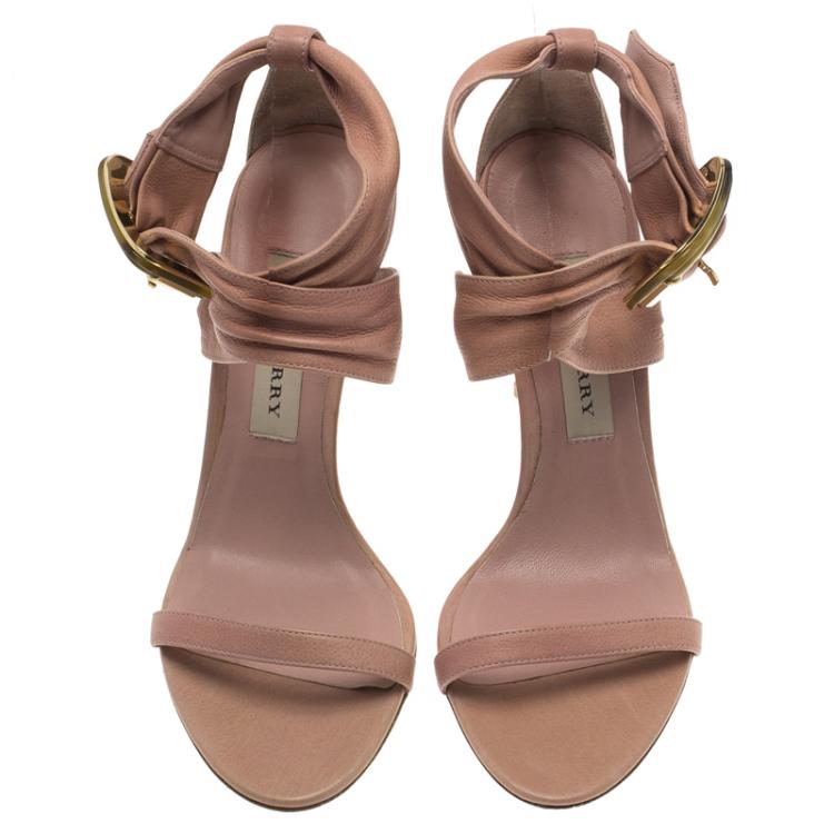 Pre Owned Burberry Blush Pink Leather Marham Buckle Sandals Size 37.5