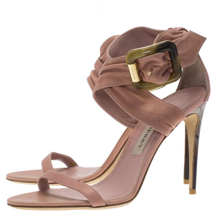 Pre Owned Burberry Blush Pink Leather Marham Buckle Sandals Size 37.5