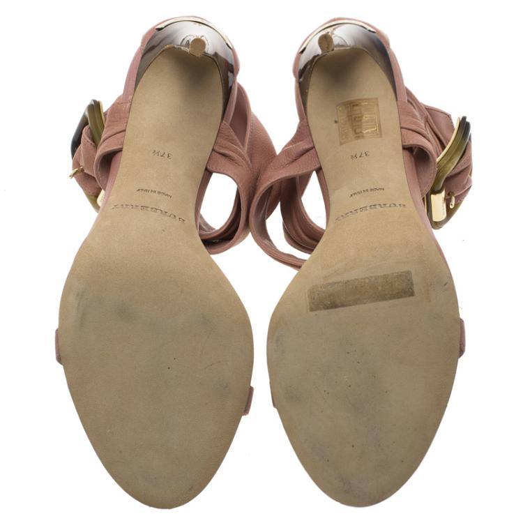 Pre Owned Burberry Blush Pink Leather Marham Buckle Sandals Size 37.5