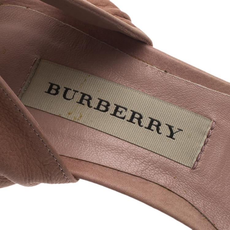 Pre Owned Burberry Blush Pink Leather Marham Buckle Sandals Size 37.5
