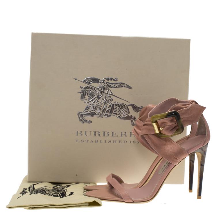 Pre Owned Burberry Blush Pink Leather Marham Buckle Sandals Size 37.5