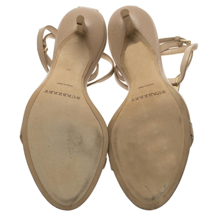 Pre Owned Burberry Blush Pink Irvington Horn Knot Capsule Sandals Size 38