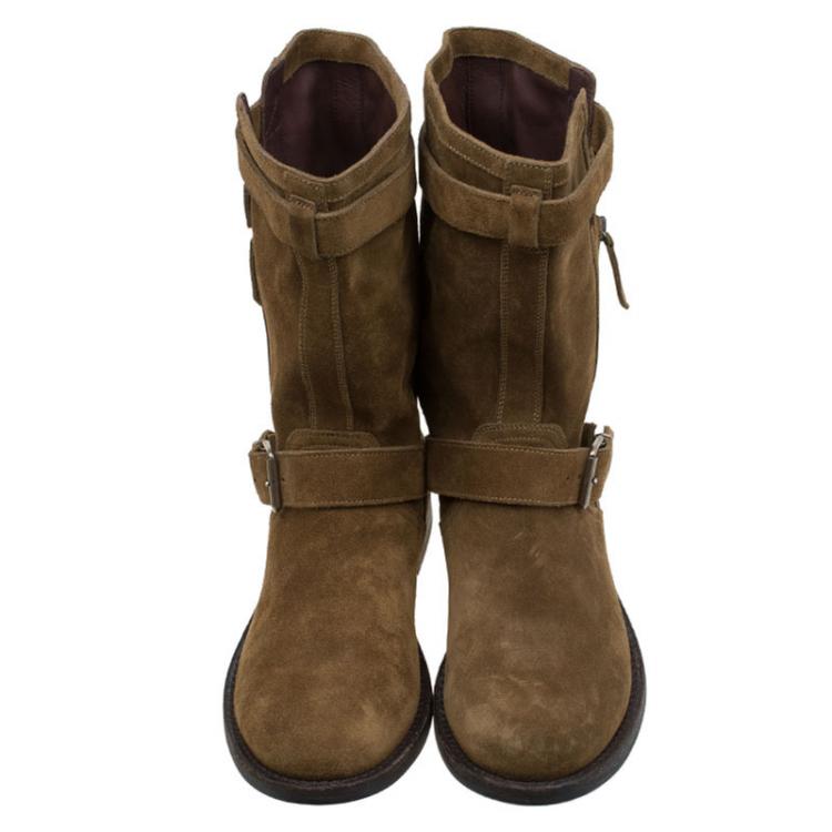 مملوكة مسبقًا Burberry Brown Suede and Novacheck Canvas Grantville Mid Calf Boots Size 39.5