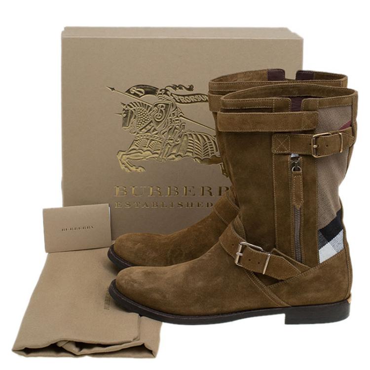 مملوكة مسبقًا Burberry Brown Suede and Novacheck Canvas Grantville Mid Calf Boots Size 39.5