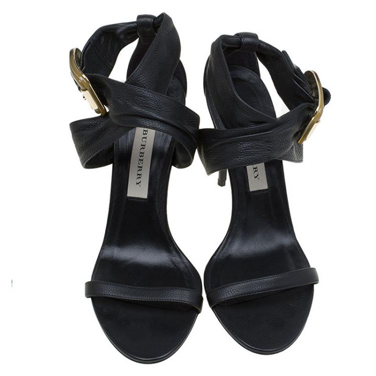 Pre Owned Burberry Black Leather Marham Buckle Sandals Size 39