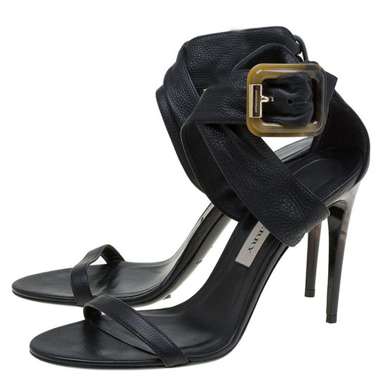 Pre Owned Burberry Black Leather Marham Buckle Sandals Size 39