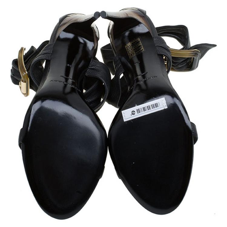 Pre Owned Burberry Black Leather Marham Buckle Sandals Size 39