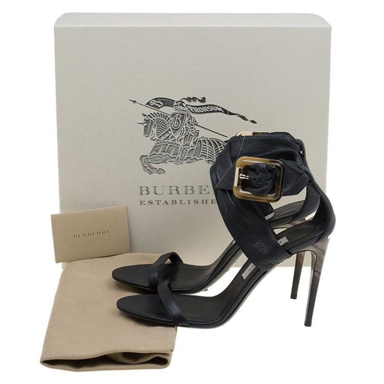 Pre Owned Burberry Black Leather Marham Buckle Sandals Size 39