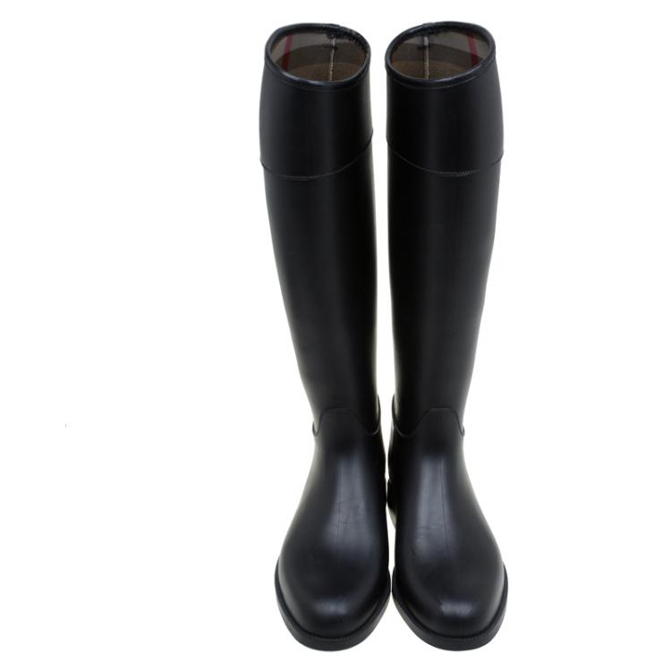 Pre Owned Burberry Black Rubber Rain Boots Size 38