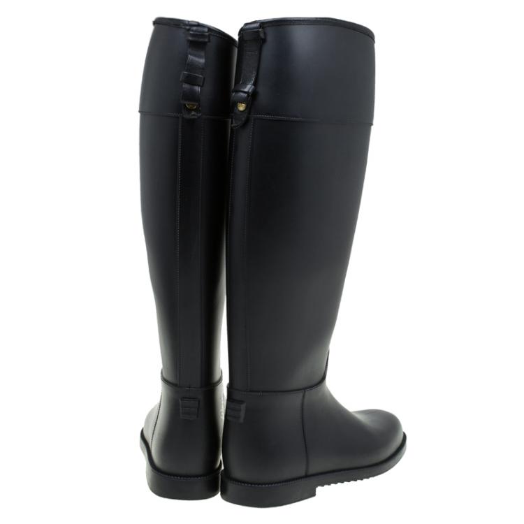 Pre Owned Burberry Black Rubber Rain Boots Size 38