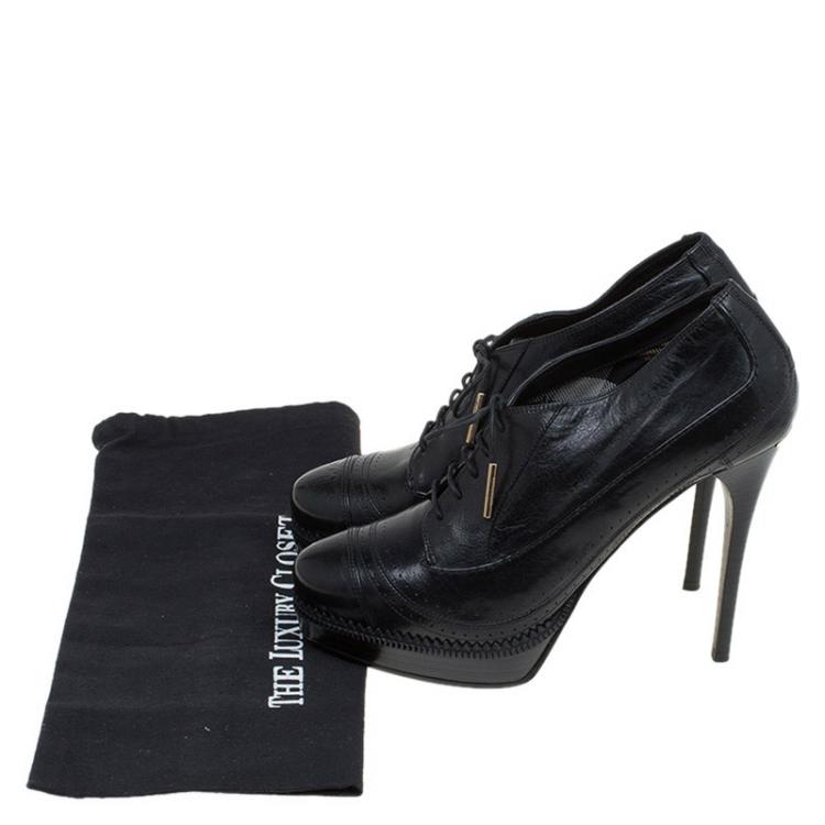Pre Owned Burberry Black Brogue Leather Lace Up Platform Ankle Boots Size 40