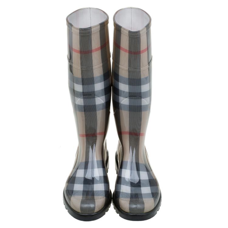 Pre Owned Burberry Beige Nova Check 'House Check' Rain Boots Size 36