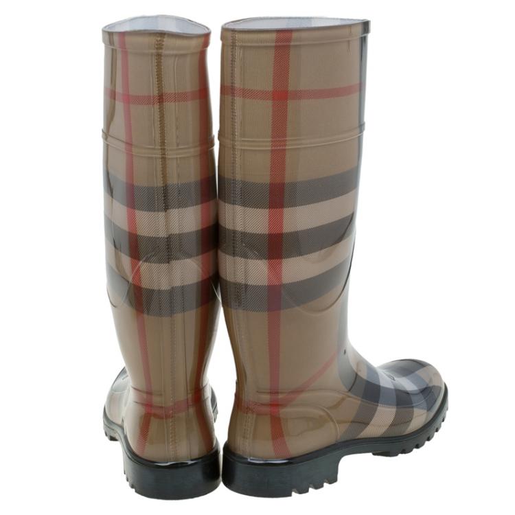 Pre Owned Burberry Beige Nova Check 'House Check' Rain Boots Size 36