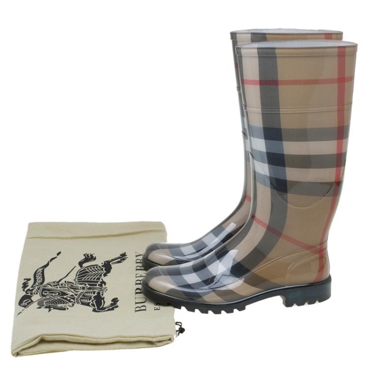 Pre Owned Burberry Beige Nova Check 'House Check' Rain Boots Size 36