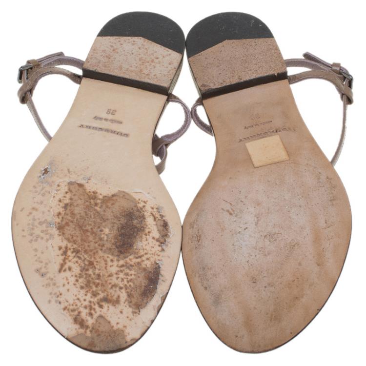 Pre Owned Burberry Brown Patent Embellished Leather Thong Sandals Size 39