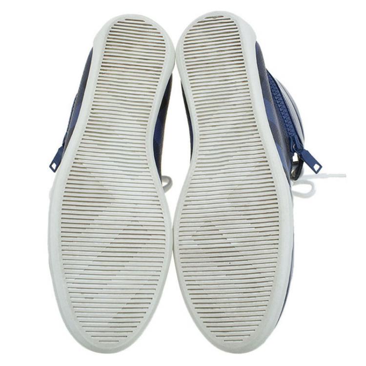 Pre Owned Burberry Blue Ombre Nova Check Canvas and Leather Hi Top Sneakers Size 39