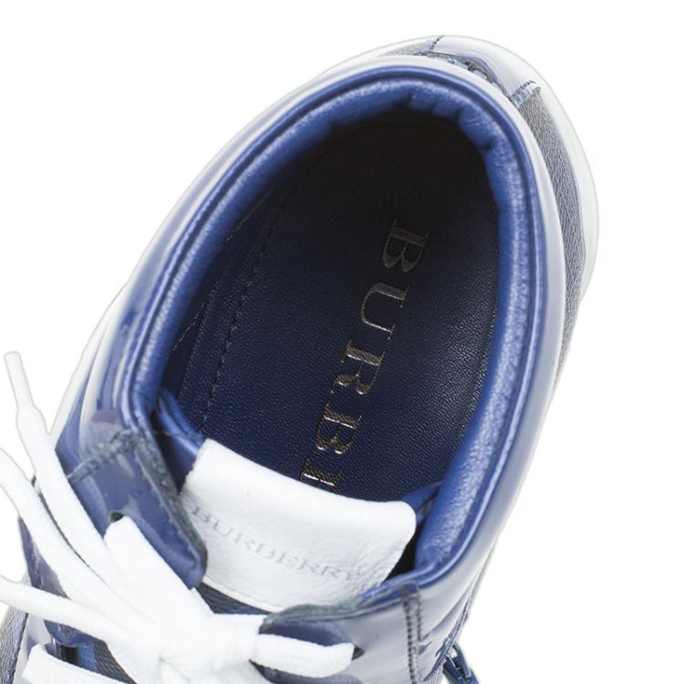 Pre Owned Burberry Blue Ombre Nova Check Canvas and Leather Hi Top Sneakers Size 39