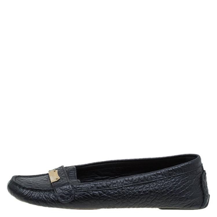 Pre Owned Burberry Black Grain Leather Signature Loafers Size 39
