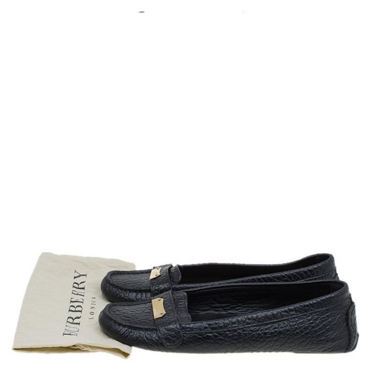 Pre Owned Burberry Black Grain Leather Signature Loafers Size 39