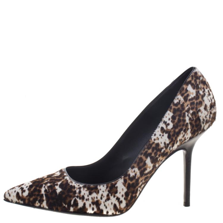 Pre Owned Burberry Leopard Print Pony Hair Collins Pointed Toe Pumps Size 39