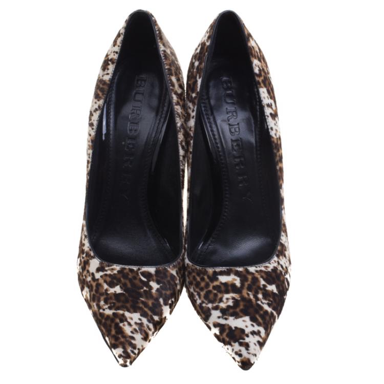 Pre Owned Burberry Leopard Print Pony Hair Collins Pointed Toe Pumps Size 39