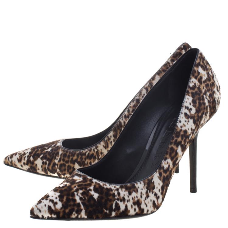 Pre Owned Burberry Leopard Print Pony Hair Collins Pointed Toe Pumps Size 39