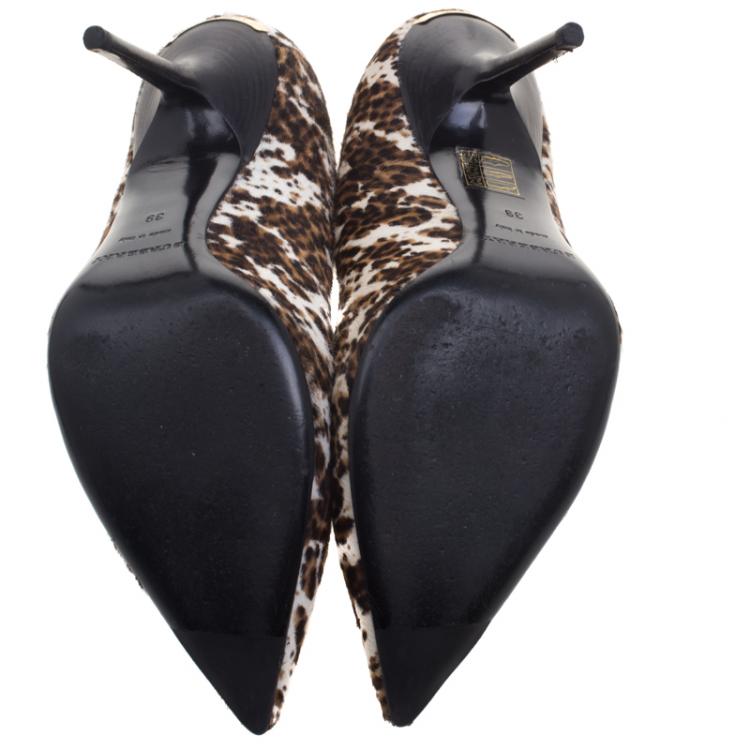 Pre Owned Burberry Leopard Print Pony Hair Collins Pointed Toe Pumps Size 39