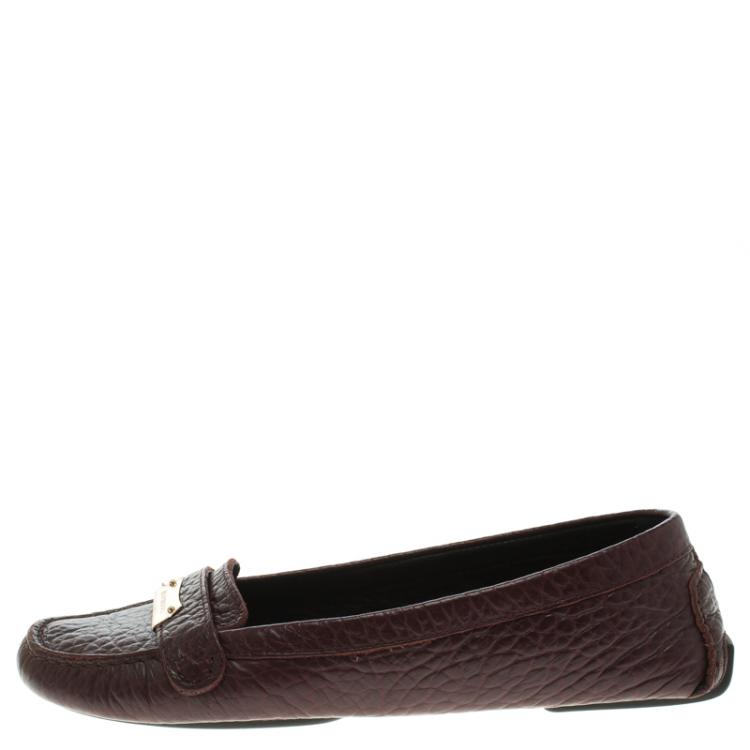 Pre Owned Burberry Burgundy Leather Signature Loafers Size 38